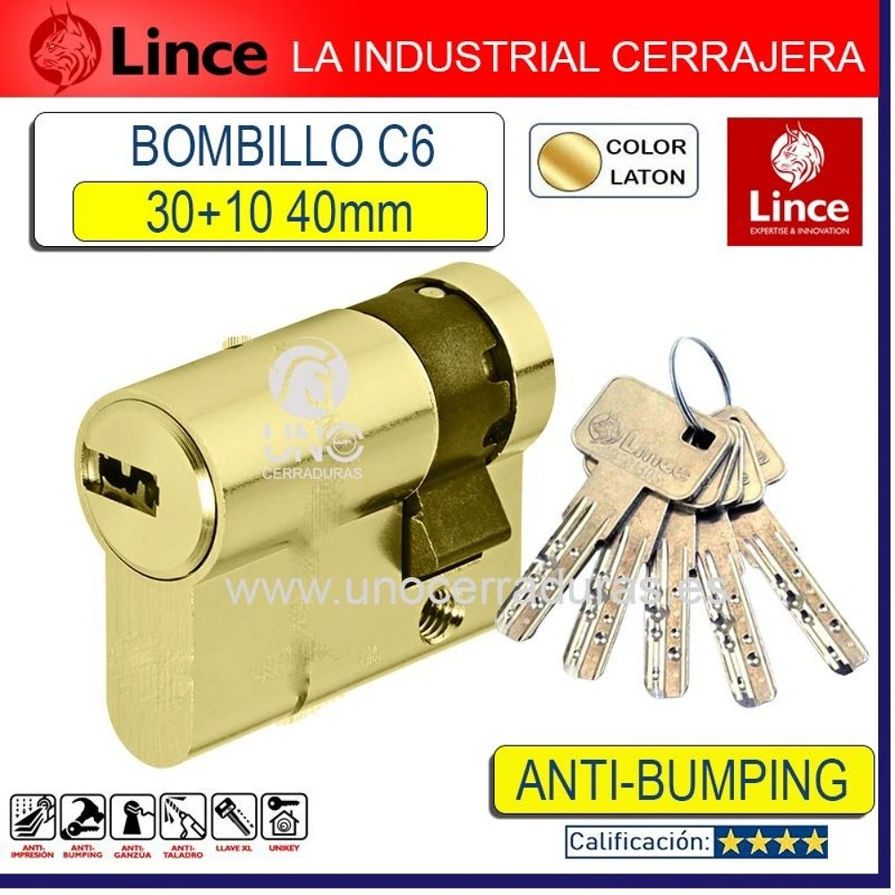 Comprar Bombillo Cerradura Antibumping Cplus Leva Larga 30X30 Laton R-2770  Lince 70100 al Mejor Precio