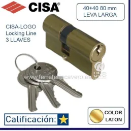 BOMBILLO CISA LOGO 40+40 80 mm LEVA LARGA LATON