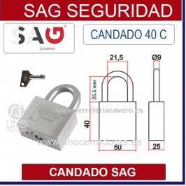 CANDADO SAG 40C ARCO CORTO 25.5mm ACERO INOX AISI 303