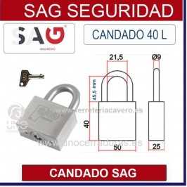 CANDADO SAG 40L ARCO LARGO 45.5mm ACERO INOX AISI 303
