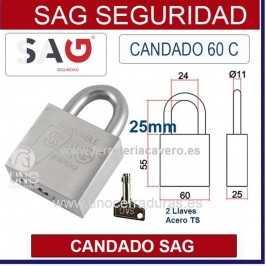 CANDADO SAG 60C ARCO CORTO 25mm ACERO INOX AISI 303