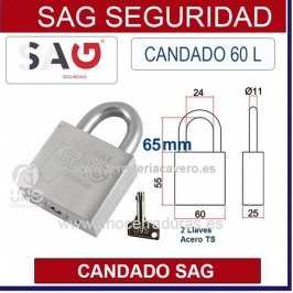 CANDADO SAG 60L ARCO CORTO 65mm ACERO INOX AISI 303