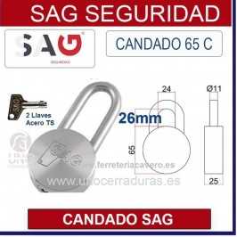 CANDADO SAG 65C ARCO CORTO 26mm ACERO INOX AISI 303
