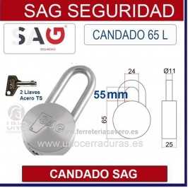 CANDADO SAG 65L ARCO LARGO 55mm ACERO INOX AISI 303