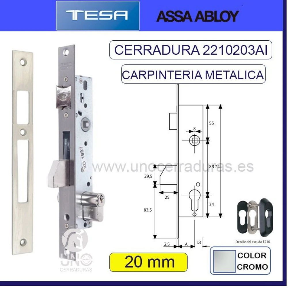 CERRADURA METALICA 2210 PICA/PALAN.BASCU 20MM INOX 2210203AI