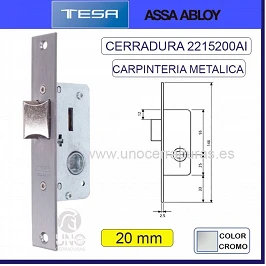 CERRADURA METALICA 2215 CON PALANCA DESLIZANTE 20MM INOX 221528AI
