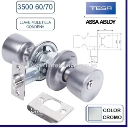 CERRADURA POMO TESA 3500/60-70 CROMO MATE