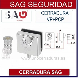 CERRADURA SAG PUERTA CRISTAL ACERO INOXIDABLE VP+PCP AACC5003