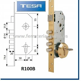 CERRADURA TESA 1 PUNTO 50MM ORO CON ESCUDO R100B