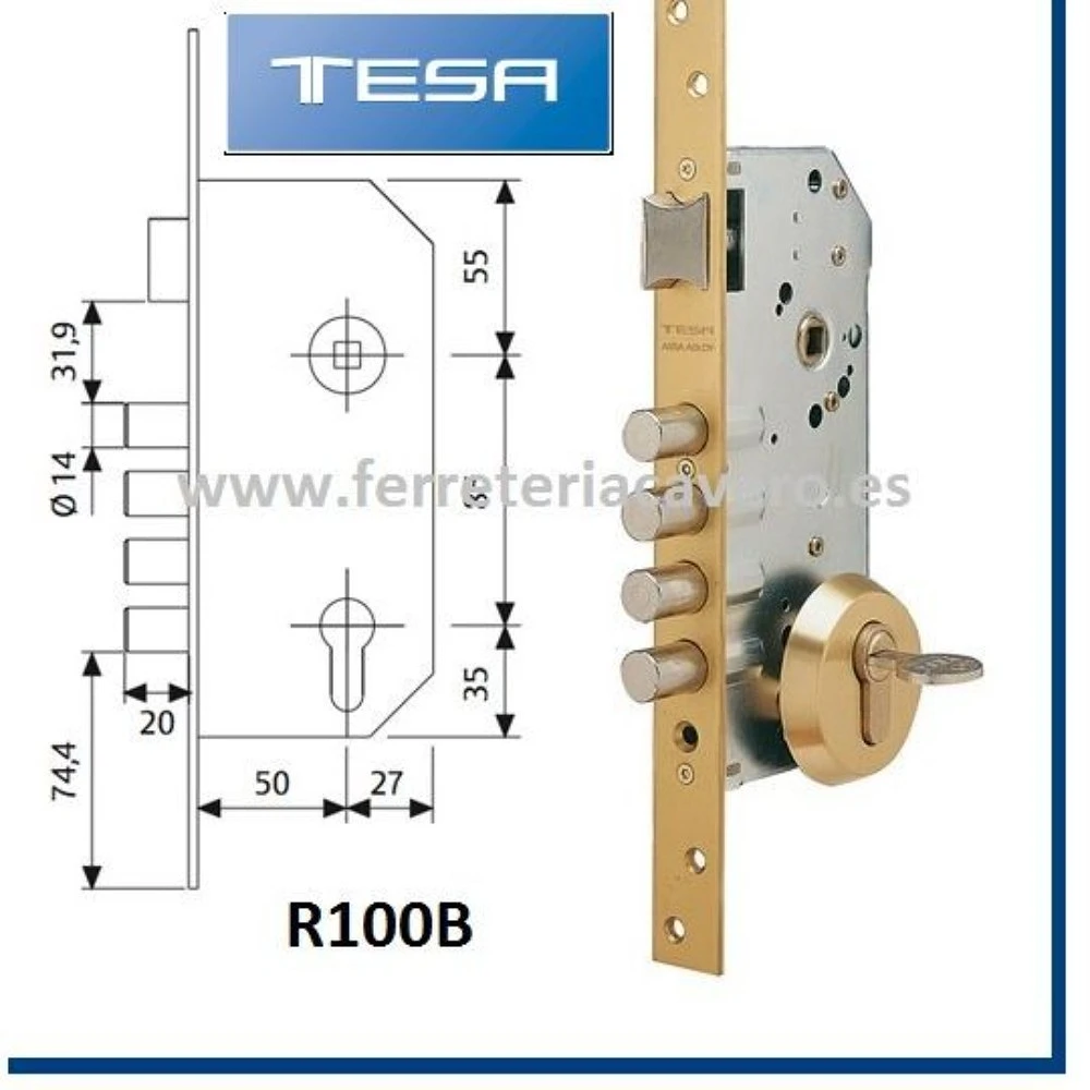 CERRADURA TESA R100B 50MM CROMO CON ESCUDO