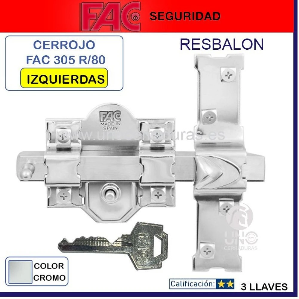 ▷ Comprar Cerrojo Fac 301-RP/80 70mm Niquelado caja de 12 unidades