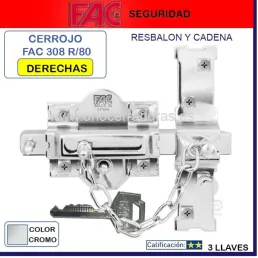 CERROJO FAC 308-R/80 NIQUEL CON CADENA DERECHAS