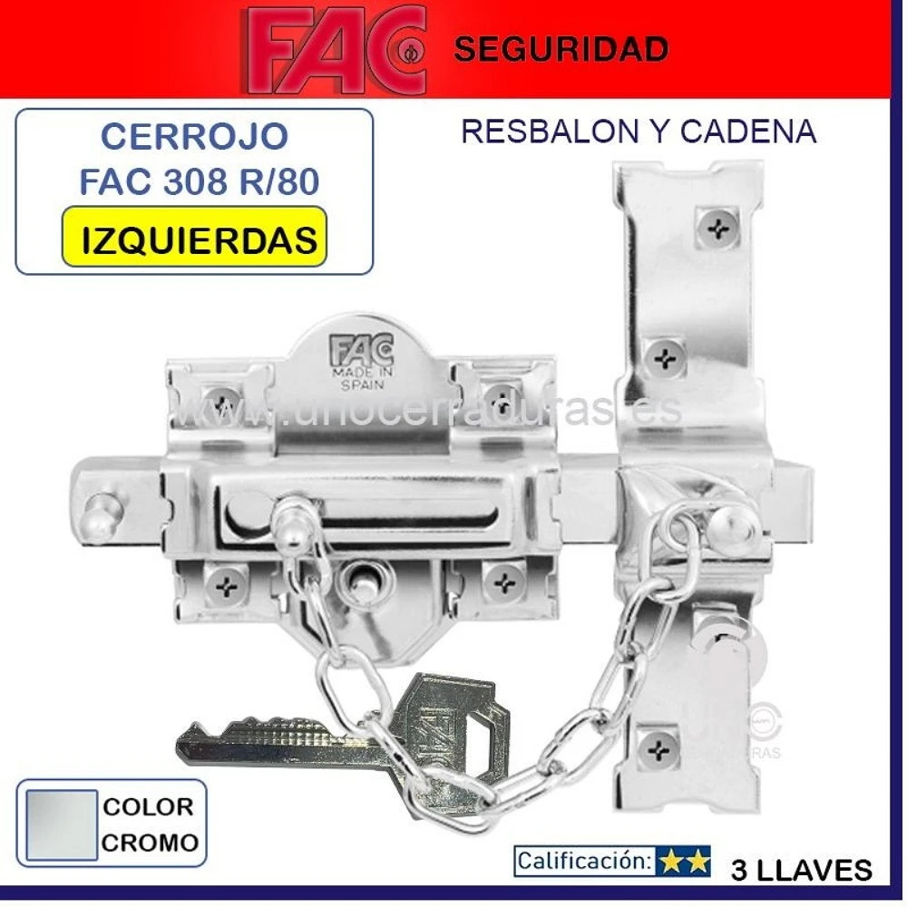 CERROJO FAC 308-R/80 NIQUEL CON CADENA IZQUIERDAS