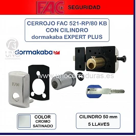 Cerrojo FAC 521 RP/80 KB CON BOMBILLO KABA EXPERT PLUS 5 LLAVES COLOR CROMO SATINADO