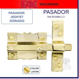 CERROJO FAC PASADOR DORADO 300P/87