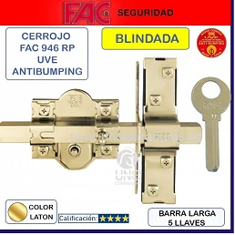FAC - Cerrojo FAC 946RP/80 con sistema R anti-bumping para puerta blindada