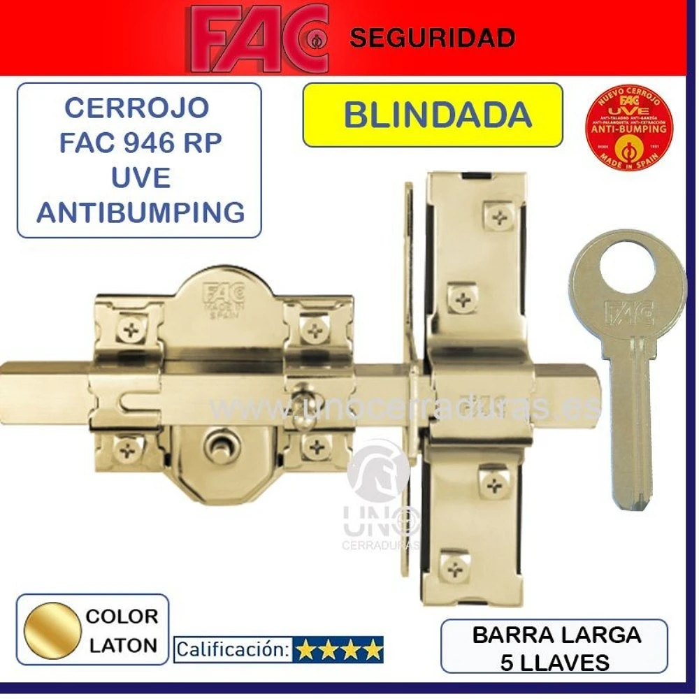 Cerrojo FAC UVE 946RP/80 anti-bumping puerta blindada ORO