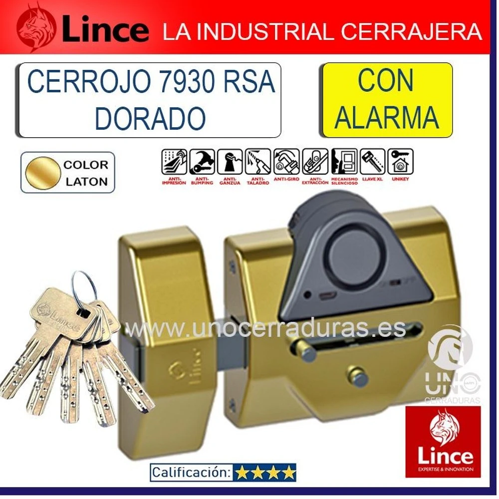Cerrojo Lince con Alarma 7930 RSA HL, 656301595