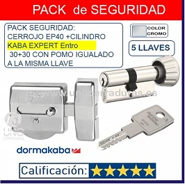 CERROJO SAG EP40 CROMO ROTOR KABA enTro 5 LLAVES + CILINDRO 30+30