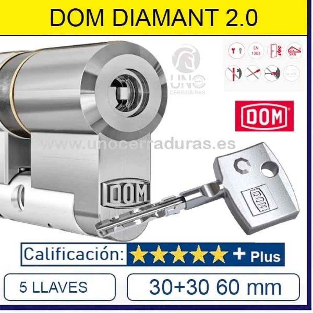 CILINDRO DOM DIAMANT 30+30:60mm Cromo LLAVE
