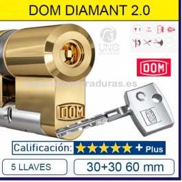 CILINDRO DOM DIAMANT 30+30:60mm LATÓN LLAVE LARGA