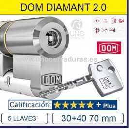 Cilindro DOM DIAMANT 30+40:70mm L.LARGA Cromo SKG***