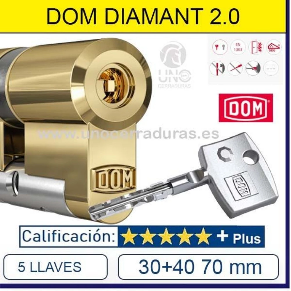 Cilindro DOM DIAMANT 30+40:70mm L.LARGA Lat¢n SKG***