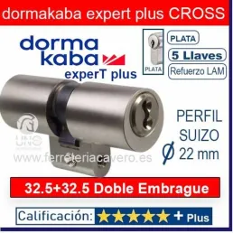 CILINDRO DORMA KABA ExperT CROSS LAM Doble Embrague 22X65mm SUIZO CROMO