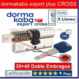 CILINDRO DORMA KABA ExperT CROSS LAM Doble Embrague 30+40 70mm CROMO