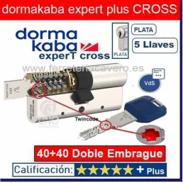 CILINDRO DORMA KABA ExperT CROSS LAM Doble Embrague 40+40 80mm CROMO