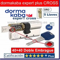 CILINDRO DORMA KABA ExperT CROSS LAM Doble Embrague 40+40 80mm LATON