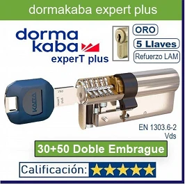 CILINDRO DORMA KABA experT pluS LAM Doble Embrague 30+50 80mm LATON