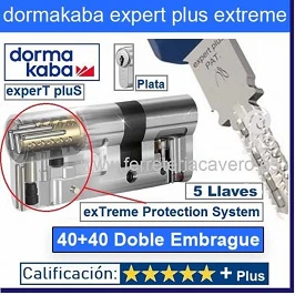 CILINDRO DORMA KABA Extreme ExperT Plus Doble Embrague+Lam 40+40 80mm CROMO