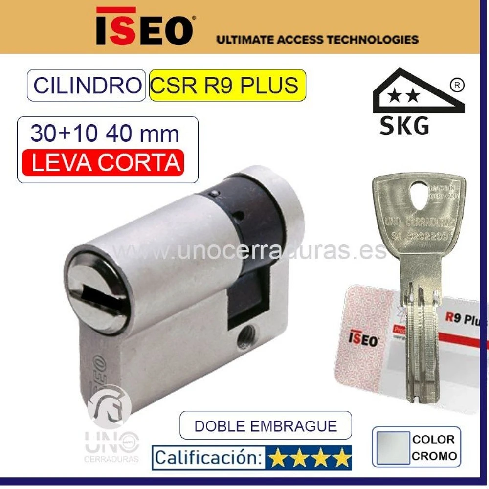Cilindro ISEO R9 Plus 30+10:40mm Cromo Leva Corta