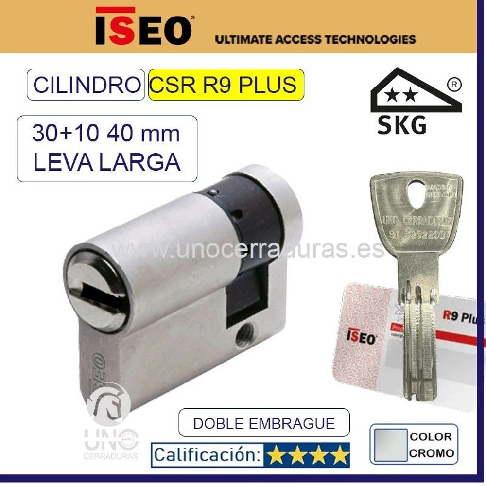 Cilindro ISEO R9 Plus 30+10:40mm Cromo Leva Larga