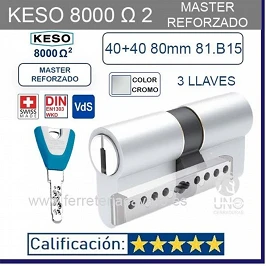 CILINDRO KESO 8000 Omegaý 81.B15 MASTER REFORZADO 40+40:80mm 3 Llaves