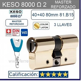 CILINDRO KESO 8000 Omegaý 81.B15 MASTER REFORZADO 40+40:80mm ORO 3 Llaves