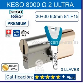 CILINDRO KESO 8000 OMEGA² 81.F15 ULTRA 30+30:60 3 LLAVES ORO