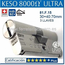 CILINDRO KESO 8000 OMEGA² 81.F15 ULTRA 30+40:70 3 LLAVES