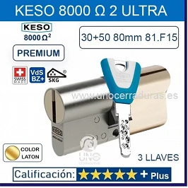 CILINDRO KESO 8000 OMEGA² 81.F15 ULTRA 30+50:80MM 3 LLAVES ORO