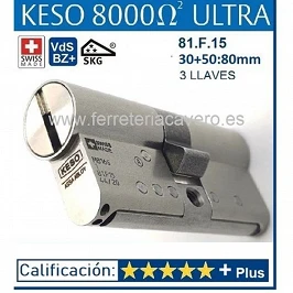 CILINDRO KESO 8000 OMEGA² 81.F15 ULTRA 30+50:80MM 3 LLAVES