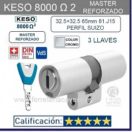 CILINDRO KESO 8000 OMEGA² 81.J15 MASTER REFORZADO SUIZO 65MM 3 LLAVES