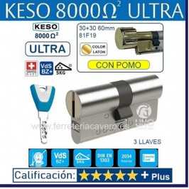 CILINDRO KESO 8000 Omega2 ULTRA 30+30:60mm POMO ORO 81.F19.080 3 LLAVES