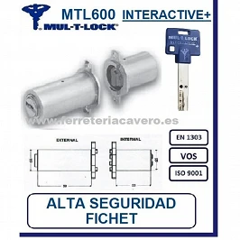 Cilindro FICHET MULTLOCK MTL600 LATON 5 Llaves INTERATIVE+ UNOCERRADURAS