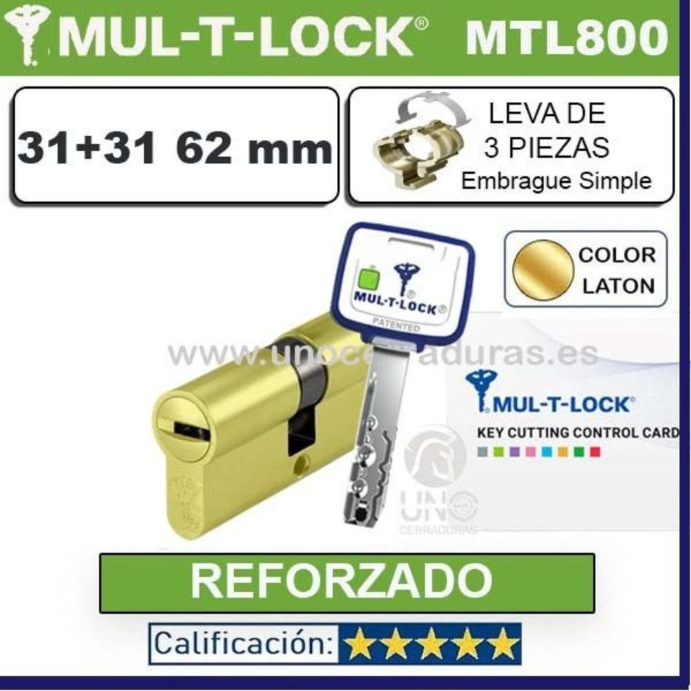 Cilindro MT5+ 31+31 62mm MULTLOCK MTL800 ORO Reforzado Leva 3 PZS