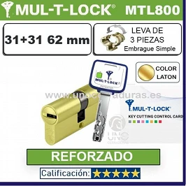 Cilindro MT5+ 31+31 62mm MULTLOCK MTL800 ORO Reforzado Leva 3 PZS