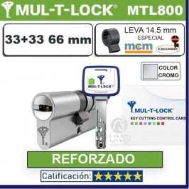 Cilindro MT5+ 33+33 66mm MULTLOCK MTL800 CROMO Reforzado Leva MCM