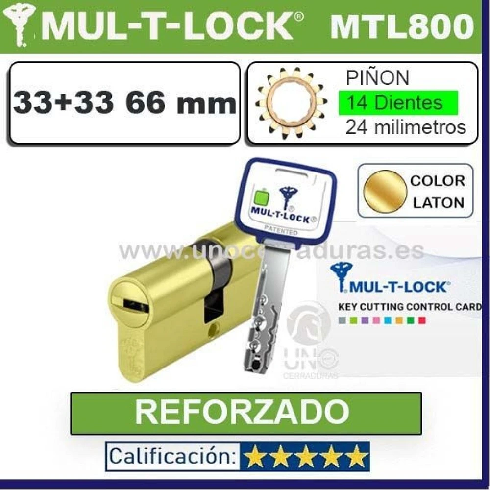 Cilindro MT5+ 33+33 66mm MULTLOCK MTL800 ORO 14 DIENTES REFORZADO