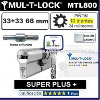 Cilindro MT5+ 33+33 66mm MULTLOCK MTL800 SUPER Plus 10 DIENTES CROMO