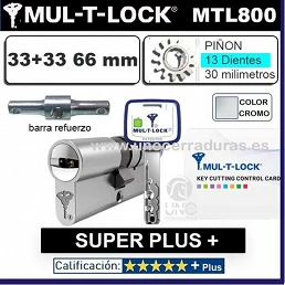 Cilindro MT5+ 33+33 66mm MULTLOCK MTL800 SUPER Plus 13 DIENTES Reforzado CROMO